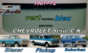 Pare-brise teinté vert +bandeau bleu CHEVROLET C/K - BLAZER - 1967/72