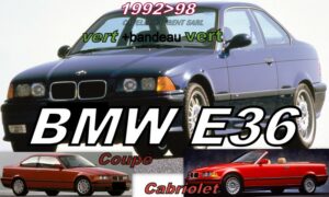 Pare-brise teinté vert +bandeau vert  BMW E36  Coupé/Cabriolet - 1992/98