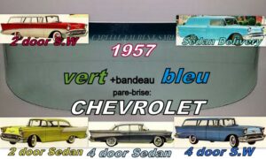 Pare-brise teinté vert +bandeau bleu CHEVROLET 2/4D SEDAN/SW - 1957