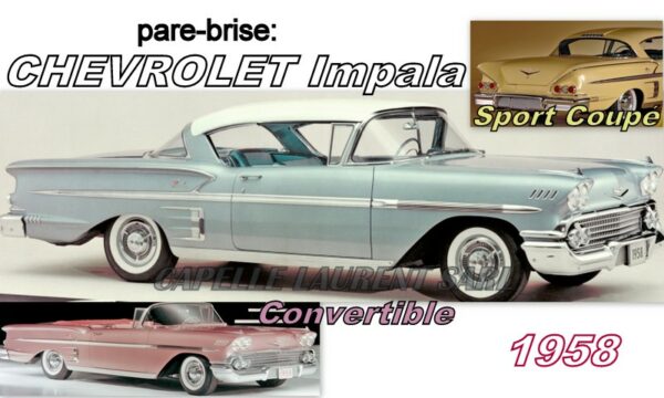 Pare-brise teinté vert +bandeau bleu CHEVROLET IMPALA SPORT COUPE/CABRIOLET - 1958