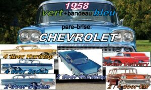 Pare-brise teinté vert +bandeau bleu CHEVROLET 2/4D HARDTOP/SEDAN/SW - 1958