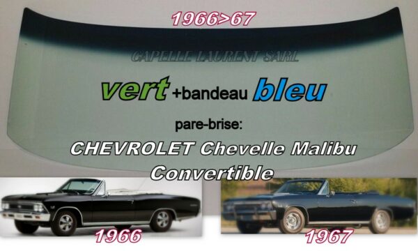 Pare-brise teinté vert +bandeau bleu CHEVROLET CHEVELLE MALIBU  CABRIOLET  - 1966/67