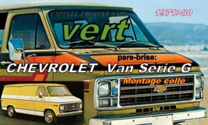 Pare-brise teinté vert CHEVROLET VAN  -  1971/80  -  collé + support rétro.