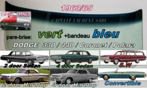 Pare-brise teinté vert +bandeau bleu DODGE 330/440/CORONET/POLARA - 1963/65