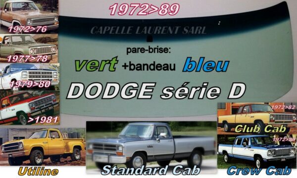 Pare-brise teinté vert +bandeau bleu DODGE série D/W - 1972/89