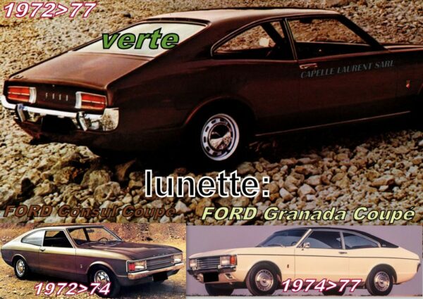 Lunette teintée verte FORD GRANADA MK1/CONSUL COUPE - 1974/77