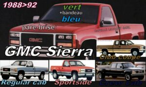 Pare-brise teinté vert +bandeau bleu GMC SIERRA - 1988/92