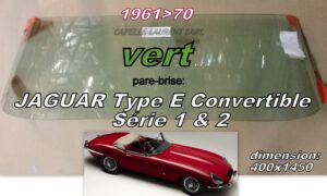 Pare-brise teinté vert JAGUAR TYPE E CABRIOLET Série 1 & 2 - 1961/70