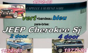 Pare-brise teinté vert +bandeau bleu JEEP CHEROKEE SJ - 1974/83
