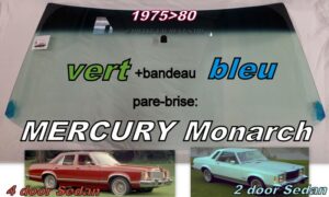 Pare-brise teinté vert +bandeau bleu MERCURY MONARCH 2/4D SEDAN - 1975/80