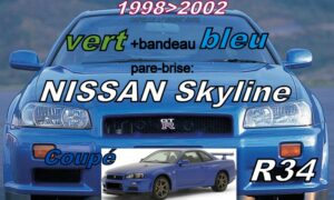 Pare-brise teinté vert +bandeau bleu NISSAN SKYLINE R34 - 1998/02