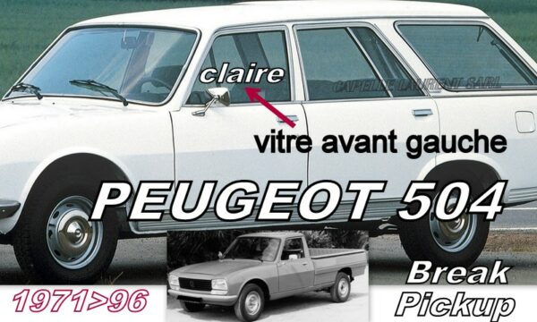 Vitre de porte avant gauche claire PEUGEOT 504 Break & Pickup - 19671/96