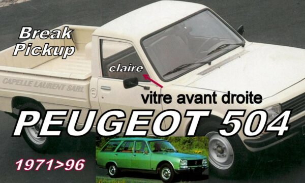 Vitre de porte avant droite claire PEUGEOT 504 Break & Pickup - 19671/96