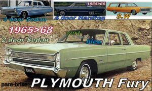 Pare-brise teinté vert +bandeau bleu PLYMOUTH FURY 2/4 D SEDAN/SW/4D HT - 1965/68