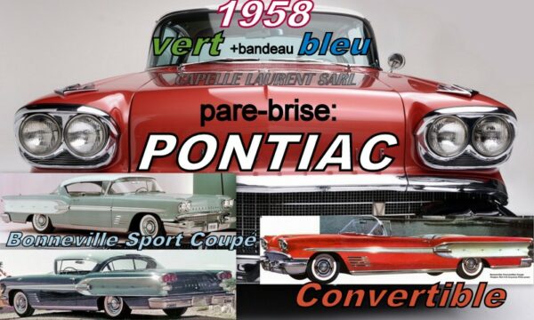 Pare-brise teinté vert +bandeau bleu PONTIAC SPORT COUPE / CABRIOLET - 1958