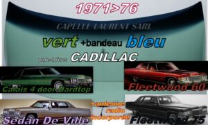 Pare-brise teinté vert +bandeau bleu CADILLAC 4D HARDTOP/SEDAN/LIMOUSINE - 1971/76 +antenne radio