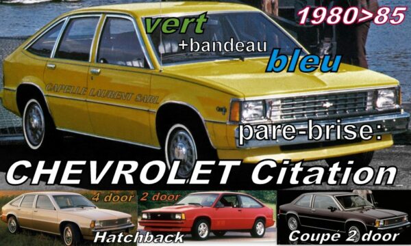 Pare-brise teinté vert +bandeau bleu CHEVROLET CITATION - 1980/85