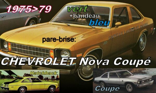 Pare-brise teinté vert +bandeau bleu CHEVROLET NOVA 2D COUPE - 1975/79