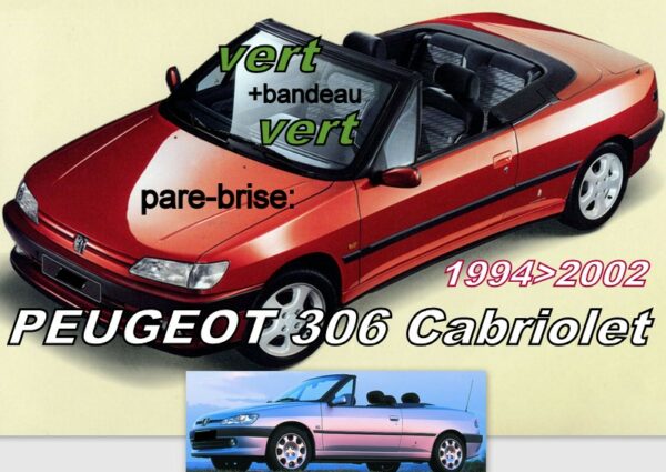 PEUGEOT 306 CABRIOLET pare-brise teinté vert +bandeau vert - 1994/2002