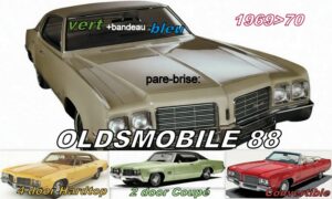 OLDSMOBILE 88 2/4 D HARDTOP/CABRIO pare-brise teinté vert +bandeau bleu - 1969/70