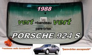 Pare-brise PORSCHE 924 S teinté vert +bandeau vert - 1988 +antenne